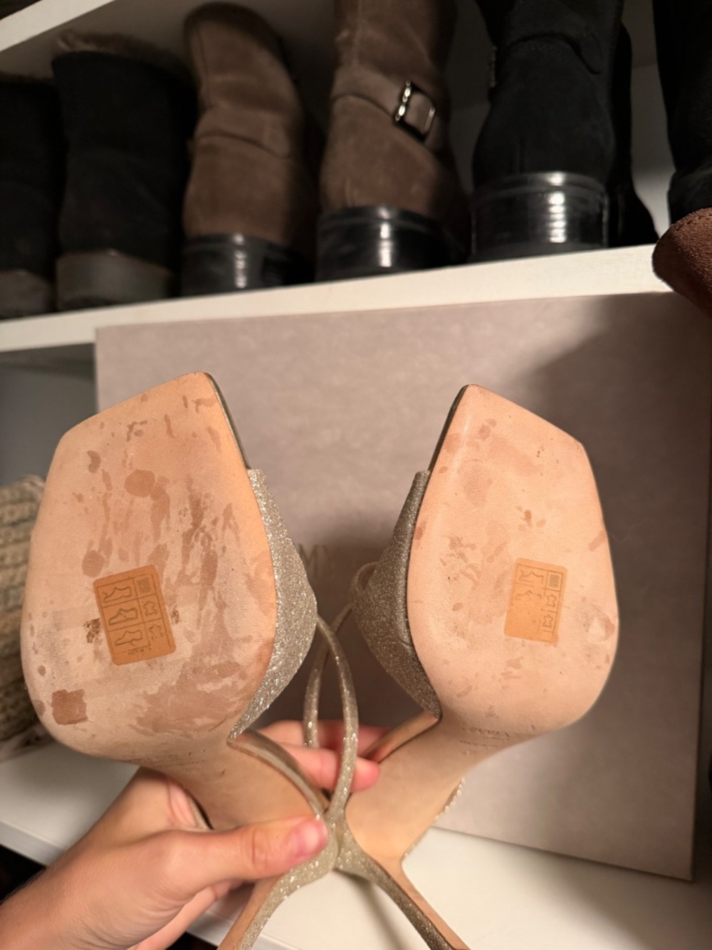 Jimmy Choo Platinum Ice Dusty Glitter Mules Color Platinum Ice Anise 95 $850 - Picture 6 of 6